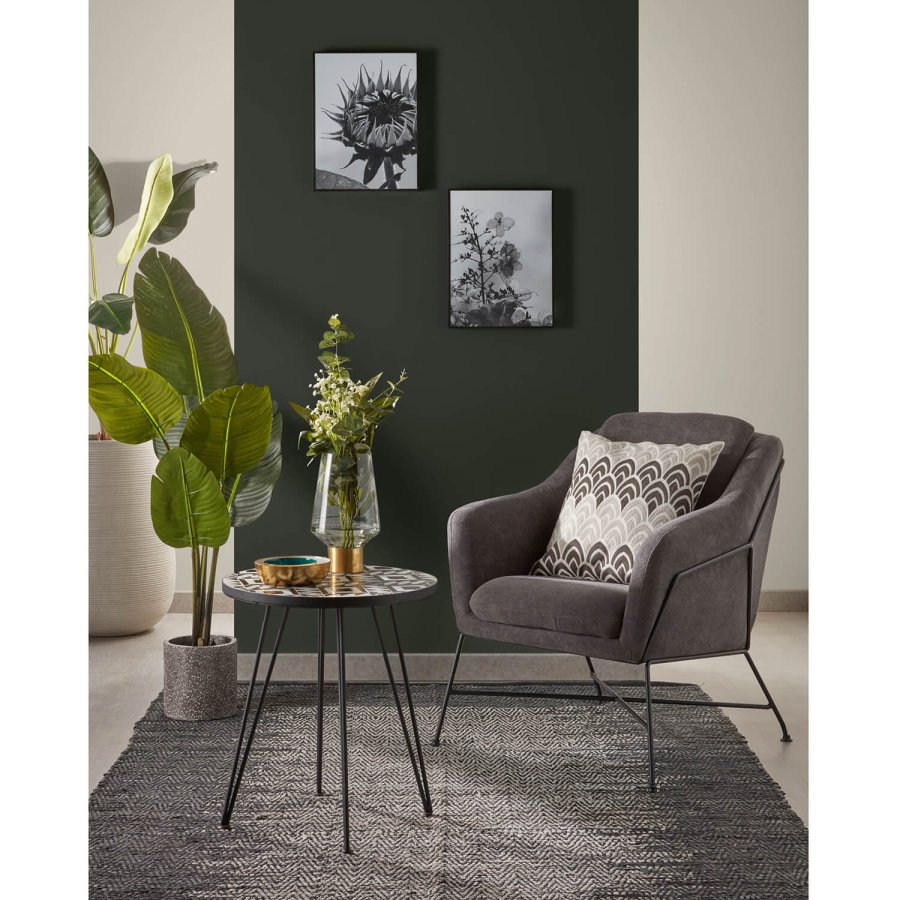 KAVE HOME Brida lenestol, med armlener - grafittgr stoff og sort stl