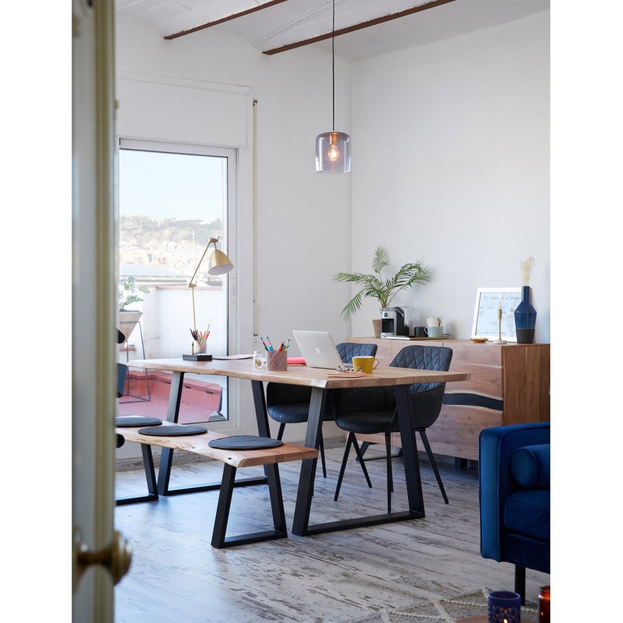 KAVE HOME Sono spisebord - naturlig akasietre og svart stl (220x100)