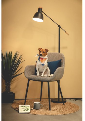 KAVE HOME Konna lenestol, med armlener - grtt stoff og sort stl