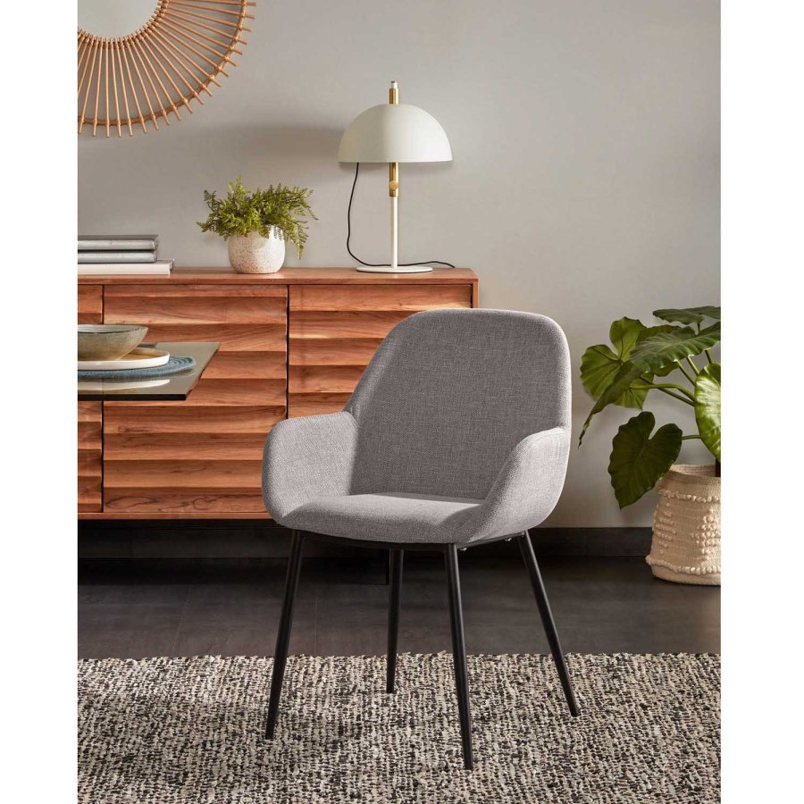 KAVE HOME Konna lenestol, med armlener - grtt stoff og sort stl