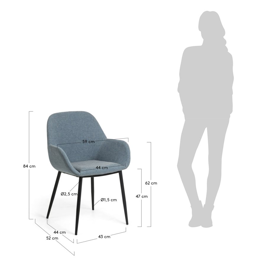 KAVE HOME Konna lenestol, med armlener - bltt stoff og sort stl