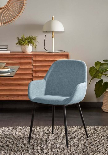 KAVE HOME Konna lenestol, med armlener - bltt stoff og sort stl