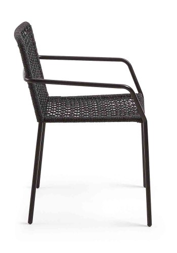 KAVE HOME Boomer spisestuestol med armlener - mrkegrtt tau og grtt stl