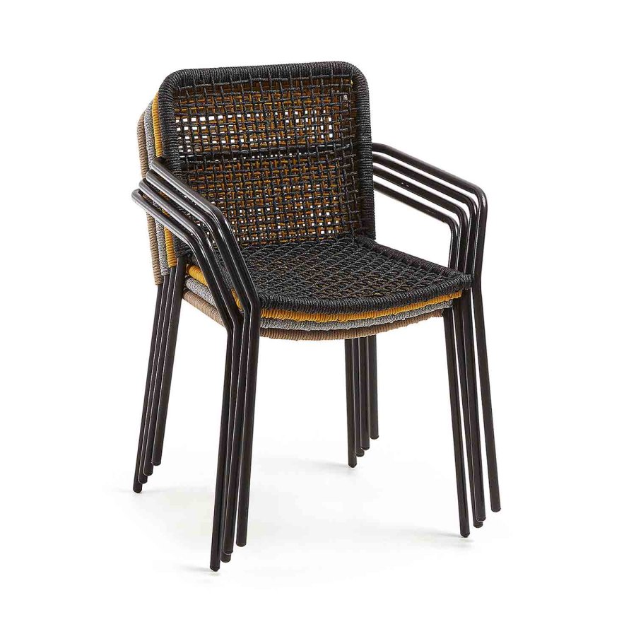 KAVE HOME Boomer spisestuestol med armlener - mrkegrtt tau og grtt stl