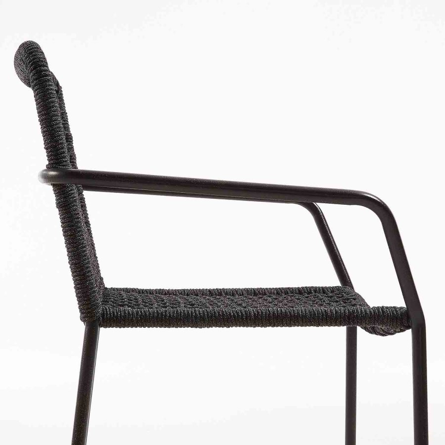 KAVE HOME Boomer spisestuestol med armlener - mrkegrtt tau og grtt stl