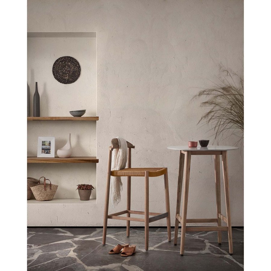 KAVE HOME Glynis 77 barkrakk for hagen, med ryggsttte og fotsttte - beige tau og naturlig eukalyptustre 