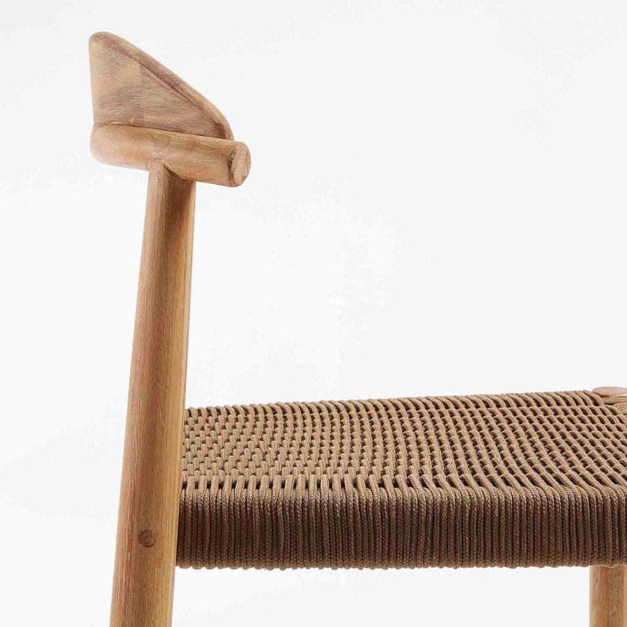 KAVE HOME Glynis 77 barkrakk for hagen, med ryggsttte og fotsttte - beige tau og naturlig eukalyptustre 