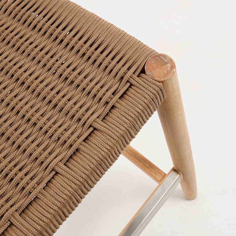 KAVE HOME Glynis 77 barkrakk for hagen, med ryggsttte og fotsttte - beige tau og naturlig eukalyptustre 