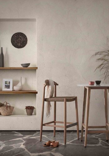 KAVE HOME Glynis 77 barkrakk for hagen, med ryggsttte og fotsttte - beige tau og naturlig eukalyptustre 