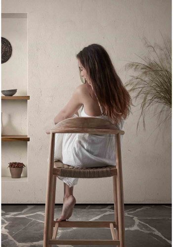 KAVE HOME Glynis 77 barkrakk for hagen, med ryggsttte og fotsttte - beige tau og naturlig eukalyptustre 