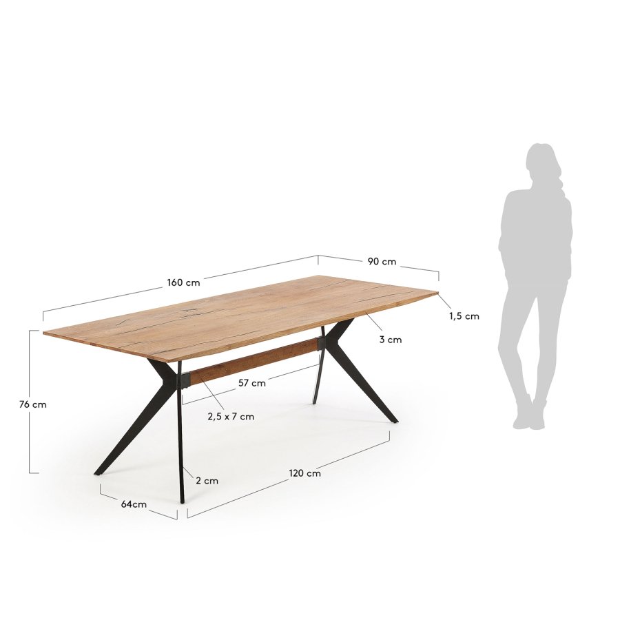KAVE HOME Ametyst spisebord - naturlig eik og sort stl (160x90) 