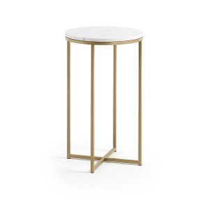 KAVE HOME rund Sheffield sidebord - hvid marmor og guld metal (43)