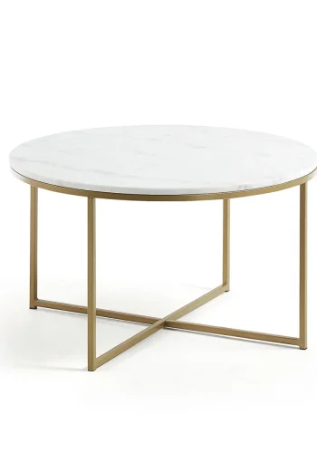 KAVE HOME rundt Sheffield salongbord - hvit marmor og gullmetall (80)