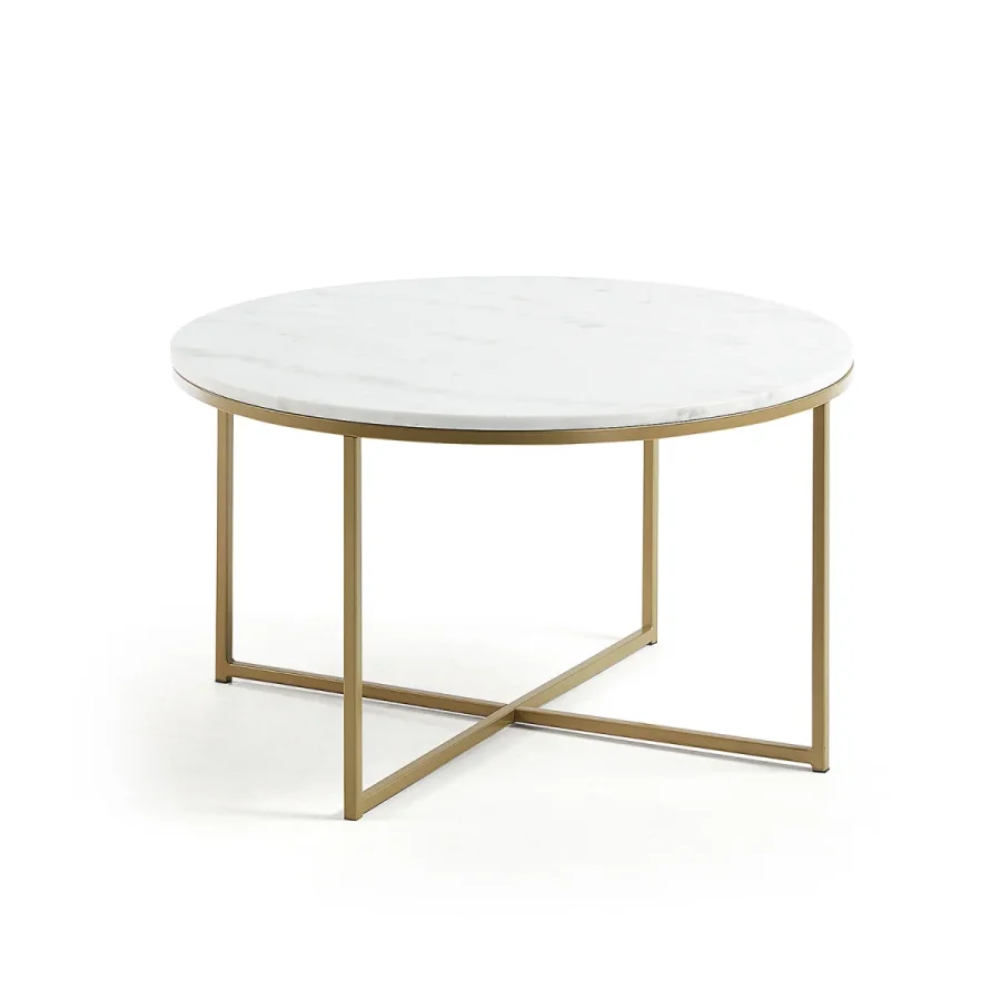 KAVE HOME rundt Sheffield salongbord - hvit marmor og gullmetall (80)