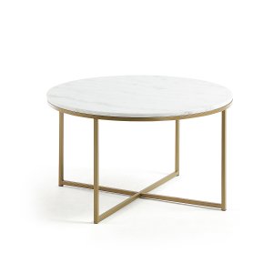 KAVE HOME rund Sheffield sofabord - hvid marmor og guld metal (80)
