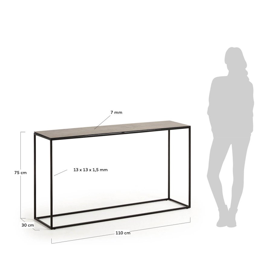 KAVE HOME rektangulrt Rewena konsollbord - mrkebrun stein, keramikk, metall