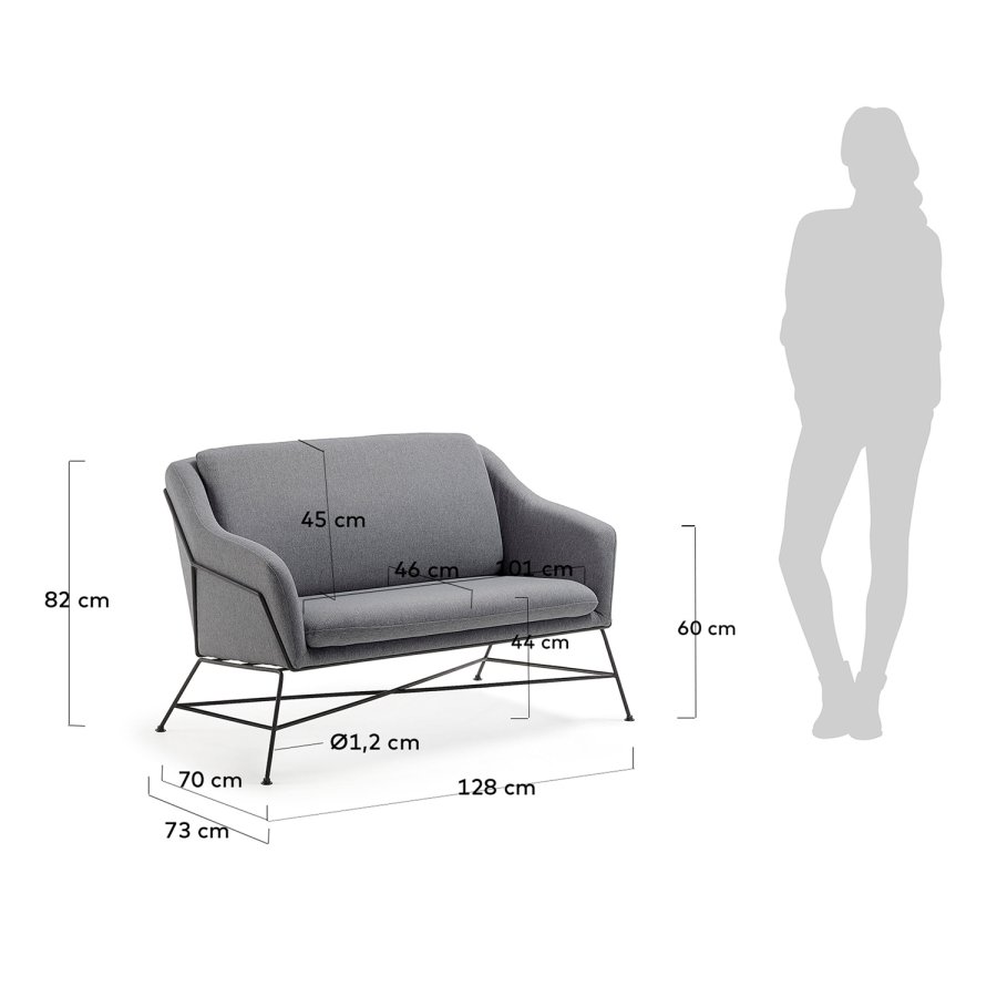 KAVE HOME Brida 2-manns sofa - grafittgr stoff og sort stl
