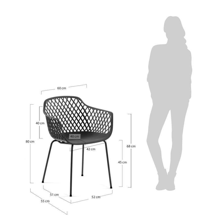 KAVE HOME Quinn spisestuestol med armlener - grafittgr plast og metall