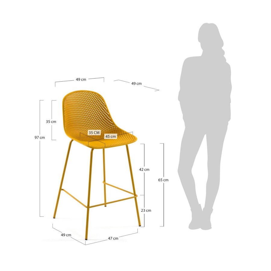KAVE HOME Quinby barkrakk med rygg og fotsttte - gul plast og metall