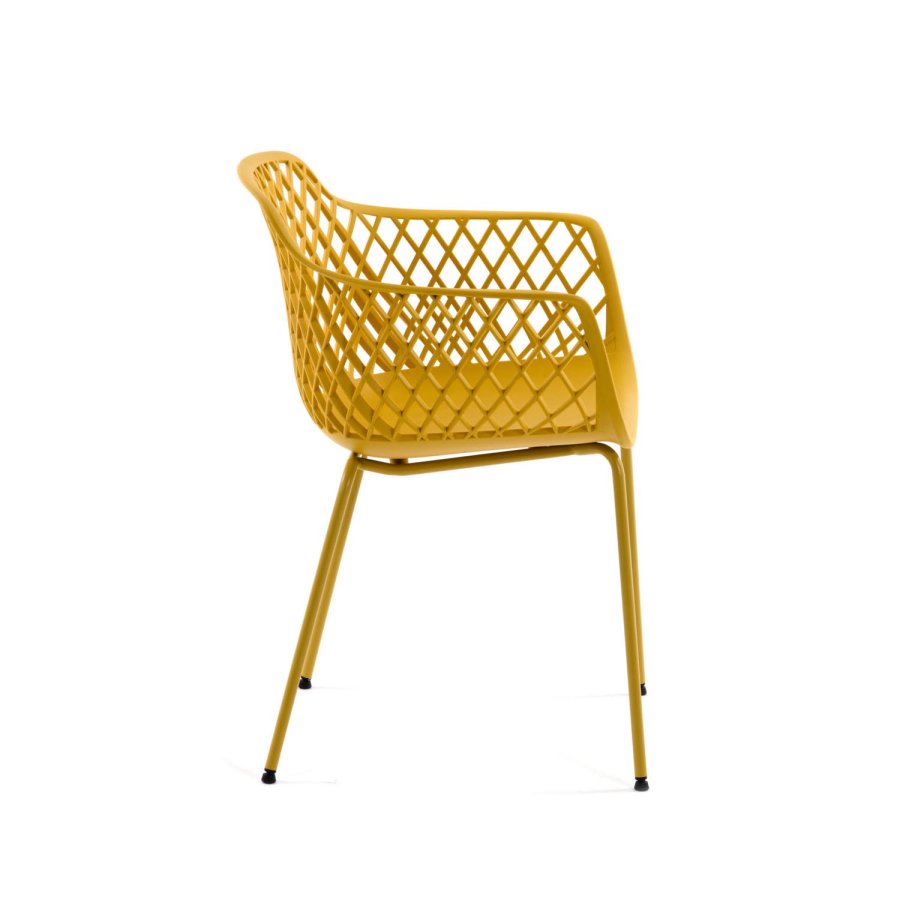 KAVE HOME Quinn spisestuestol med armlener - gul plast og metall