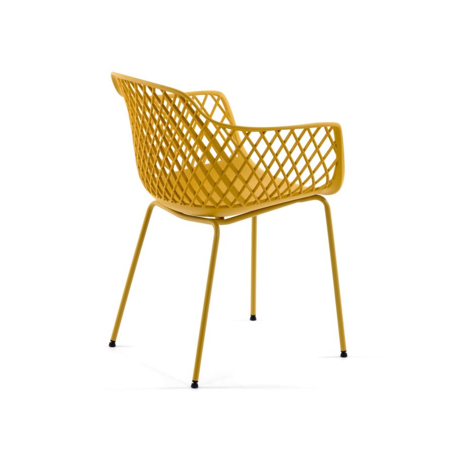 KAVE HOME Quinn spisestuestol med armlener - gul plast og metall
