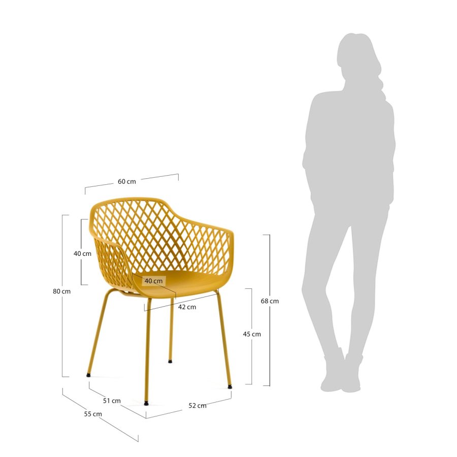 KAVE HOME Quinn spisestuestol med armlener - gul plast og metall