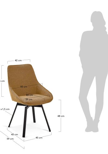 KAVE HOME Haston spisestol med armlener - sennepsgult stoff og metall med kryssfiner