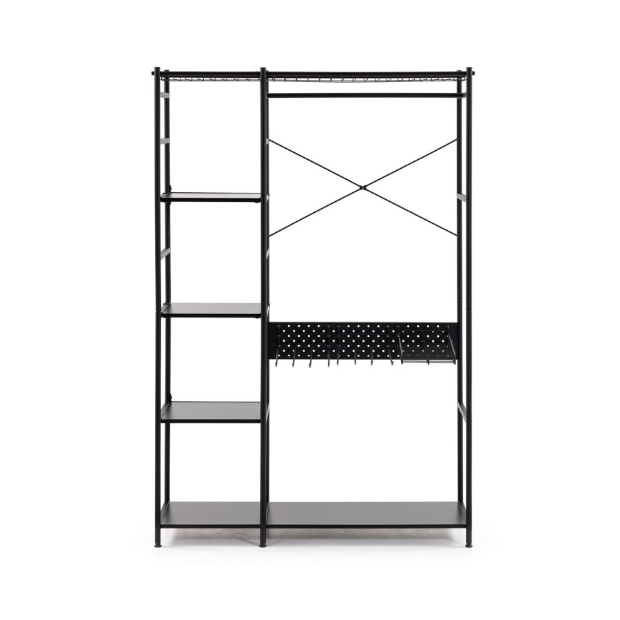 KAVE HOME Storn skap med hyller og kroker - sort melamin og stl (120x182)