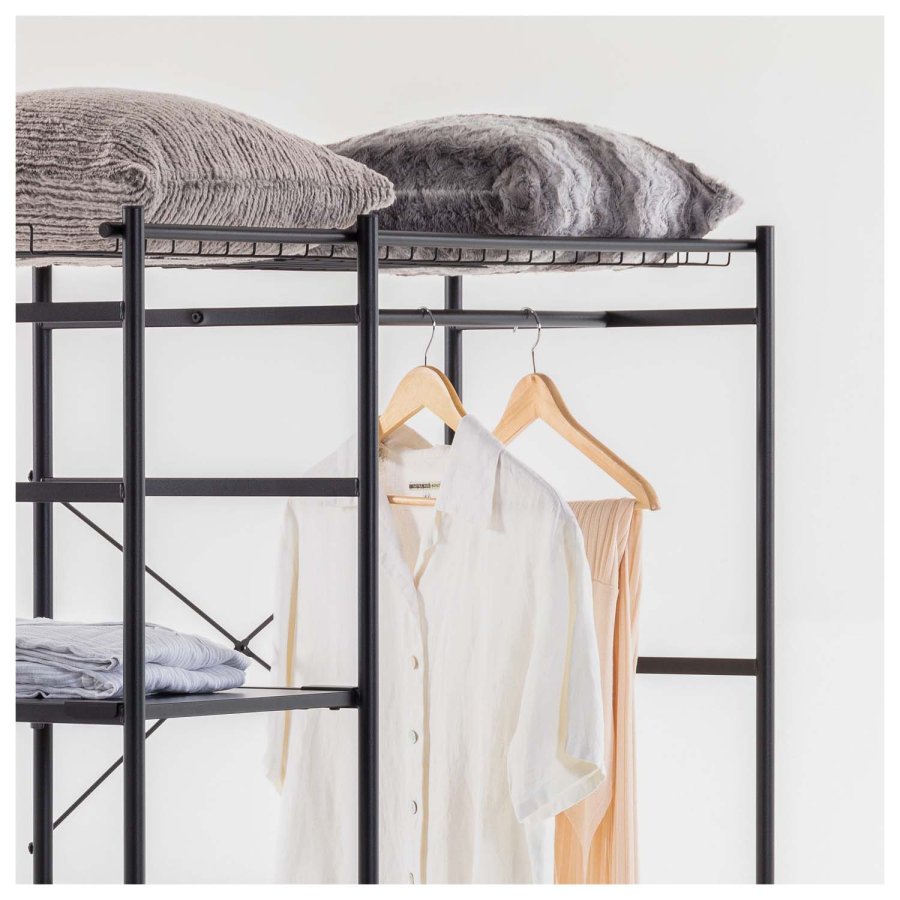 KAVE HOME Storn skap med hyller og kroker - sort melamin og stl (120x182)