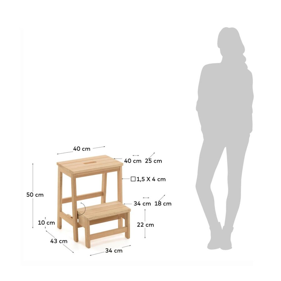 KAVE HOME rektangulr Nell fotskammel med trinn - naturlig bjrketre