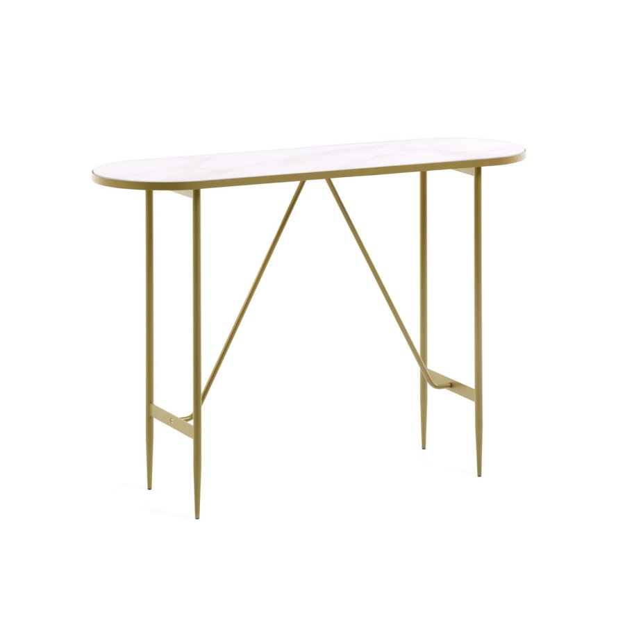 KAVE HOME ovalt Elisenda konsollbord - hvitt glass og gull stl (110x35)
