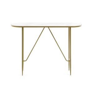 KAVE HOME Ovalt Elisenda Konsollbord - Vitt Glas och Guld Stl (110 x 35 cm)
