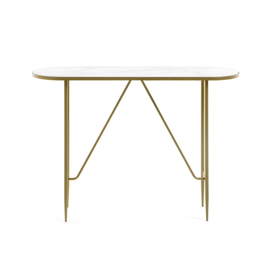 KAVE HOME ovalt Elisenda konsollbord - hvitt glass og gull stl (110x35)