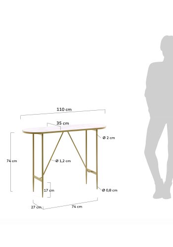 KAVE HOME ovalt Elisenda konsollbord - hvitt glass og gull stl (110x35)