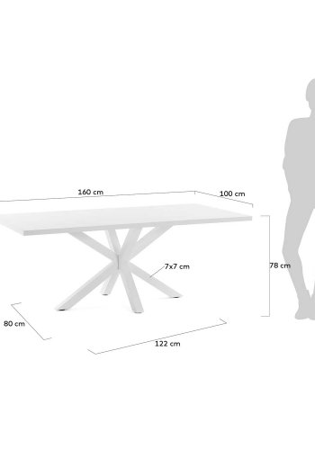 KAVE HOME rektangulr Arya spisebord - hvid melamin og stl (160x100) - OUTLET