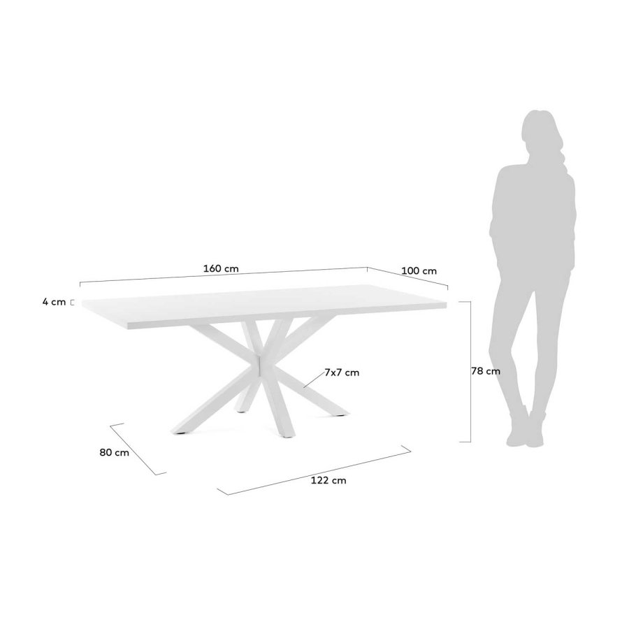 KAVE HOME rektangulrt Arya spisebord - hvit melamin og stl (160x100)