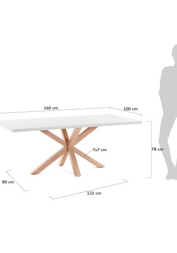 KAVE HOME rechteckiger Arya Esstisch - weißes Melamin Naturstahl (160x100)