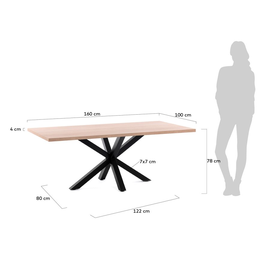 KAVE HOME rektangulrt Arya spisebord - naturlig melamin og svart stl (160x100) 