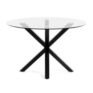 KAVE HOME Runt Arya Matbord - Klarglas och Svart Stl ( 119 cm)
