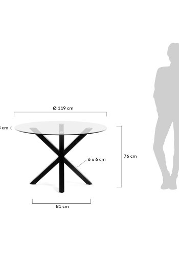 KAVE HOME rundt Arya spisebord - klart glass og sort stl (119)