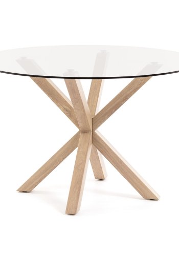 KAVE HOME rundt Arya spisebord - klart glass og naturstl (119)