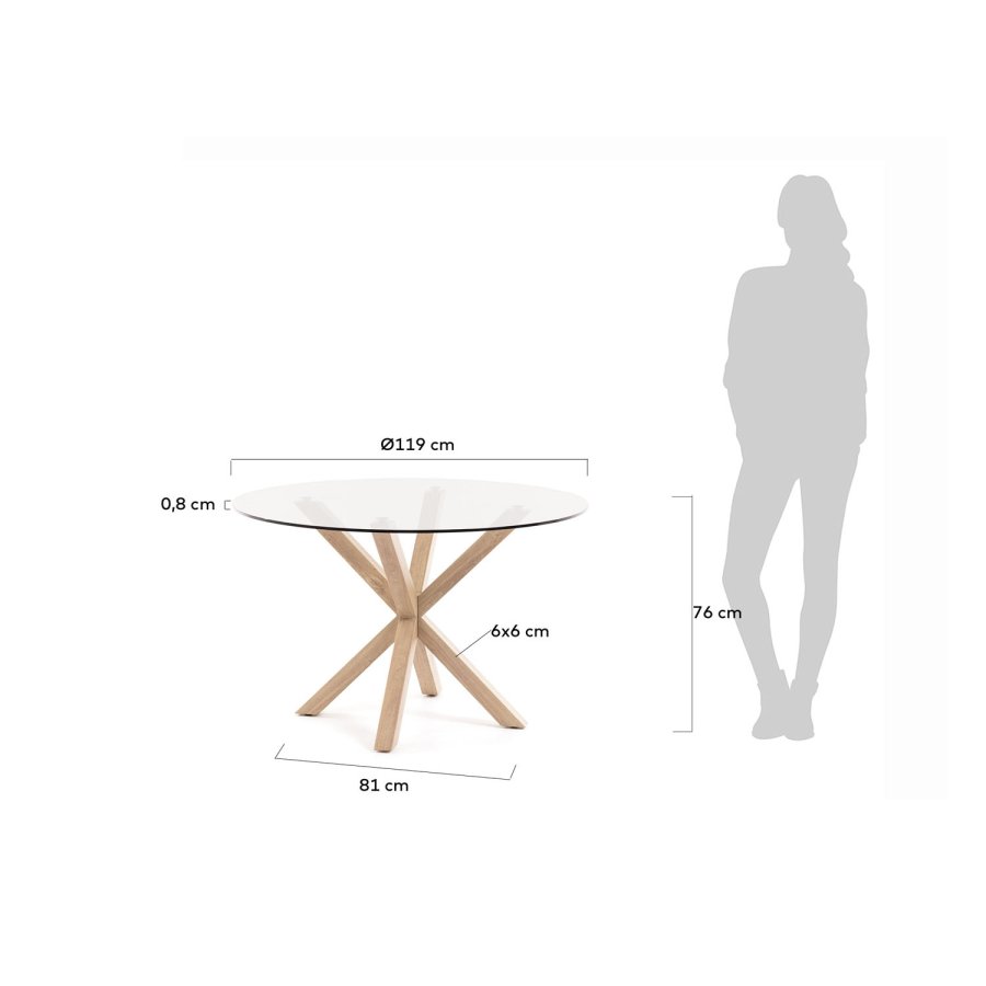 KAVE HOME rundt Arya spisebord - klart glass og naturstl (119)