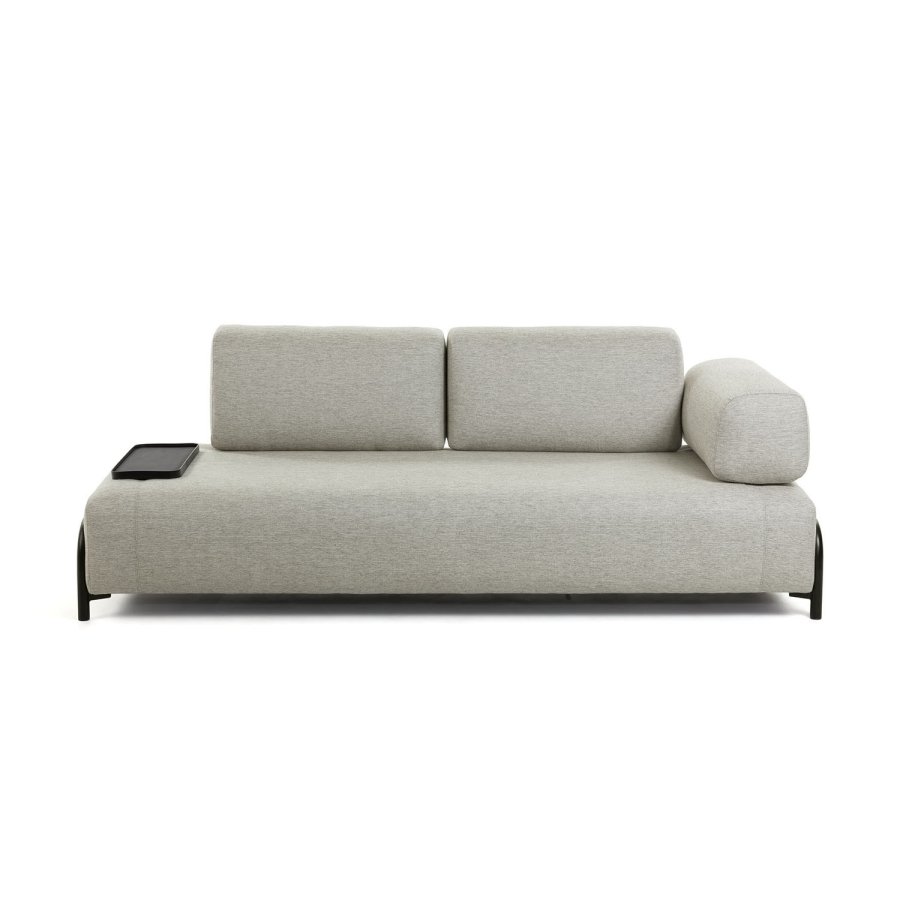 KAVE HOME Compo 3-manns sofa med lite brett - beige stoff og metall