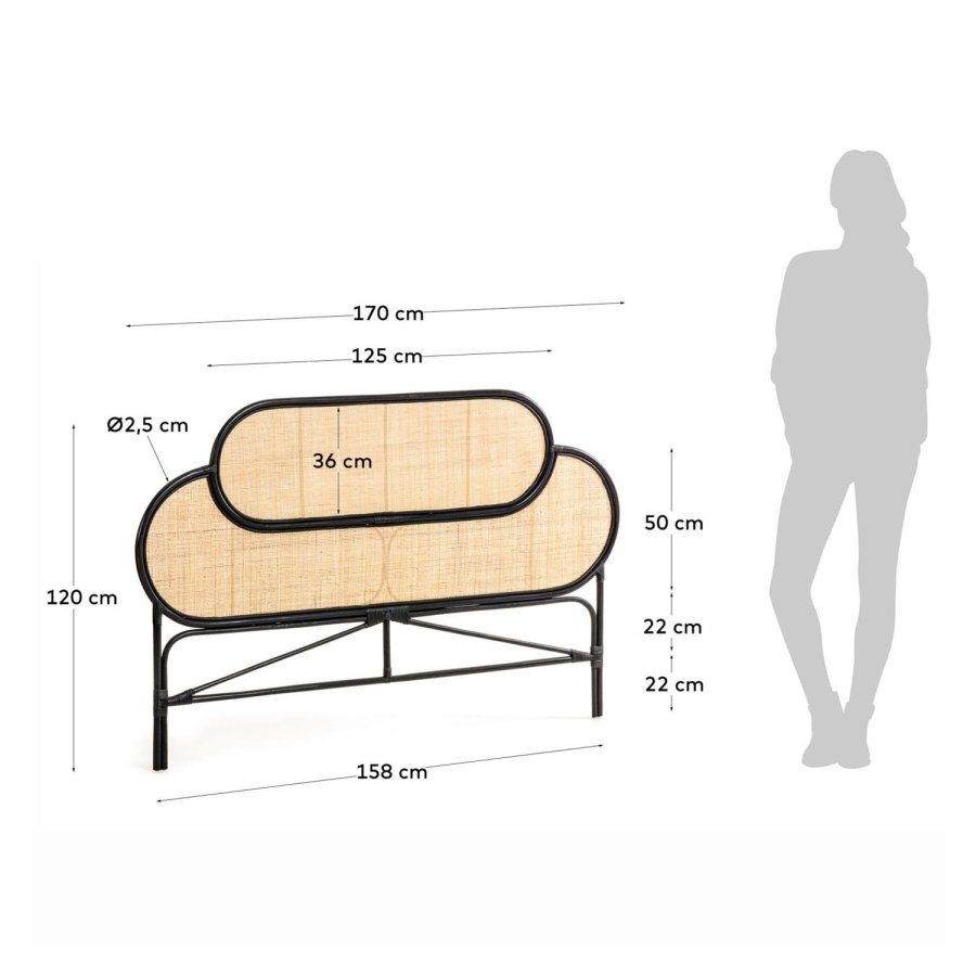 KAVE HOME rektangulr svart Lalita sengegavl - naturlig og svart naturfiber (120x170)