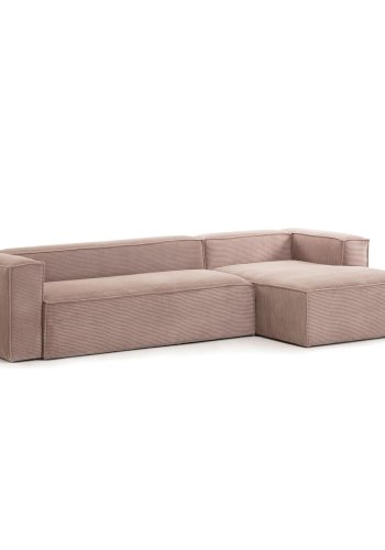 KAVE HOME Block 3-manns sofa med hyre sjeselong - rosa flyel
