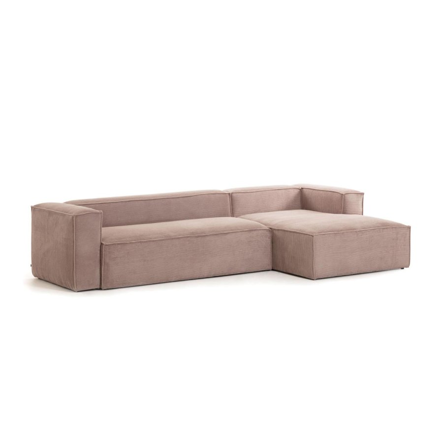 KAVE HOME Block 3-manns sofa med hyre sjeselong - rosa flyel