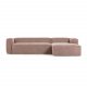 KAVE HOME Block 3-manns sofa med hyre sjeselong - rosa flyel