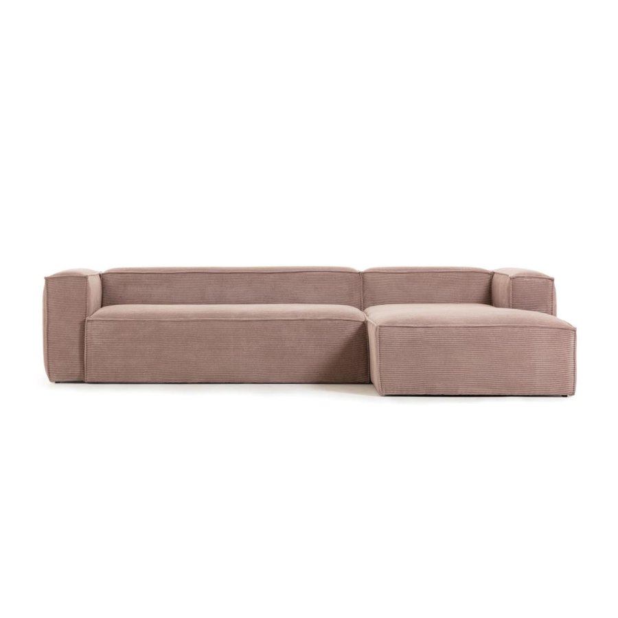 KAVE HOME Block 3-manns sofa med hyre sjeselong - rosa flyel