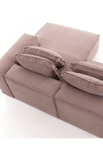 KAVE HOME Block 3-manns sofa med hyre sjeselong - rosa flyel