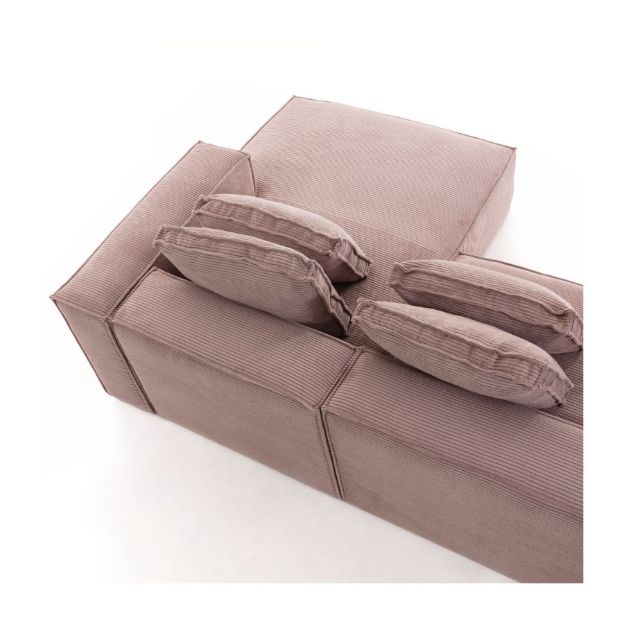 KAVE HOME Block 3-manns sofa med hyre sjeselong - rosa flyel